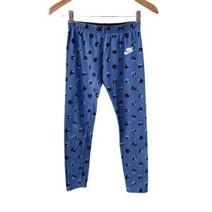 Nike Blue Logo Printed Polka Dots Leggings Youth Girl's Size Medium Athletic